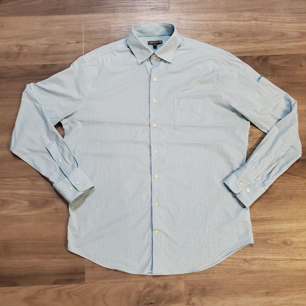Peter Millar Summer Comfort Button Down Shirt Blue Check Plaid Men's Sz L Preppy